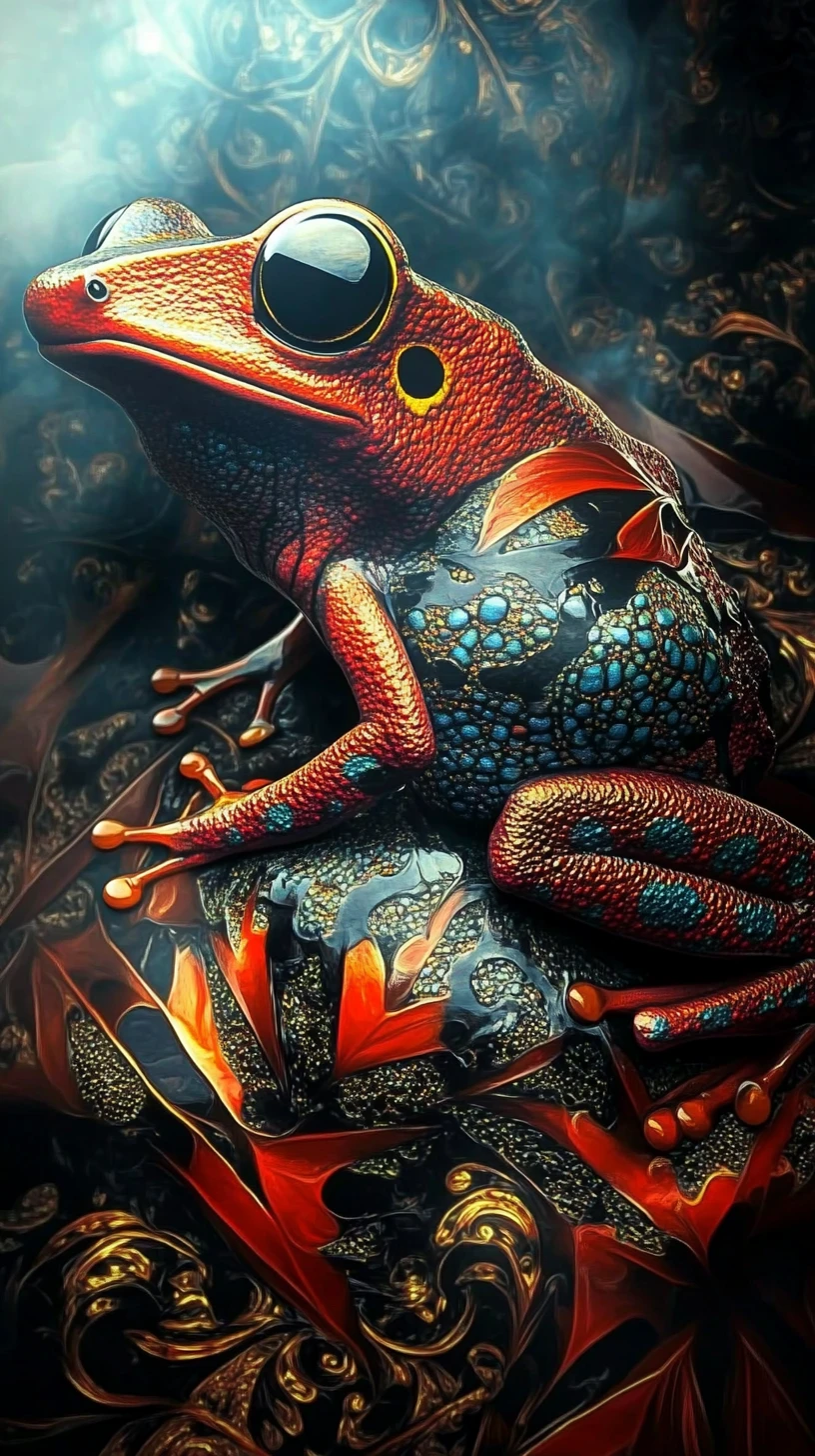 Rã‑dardo venenosa colorida em fundo abstrato orgânico e ousado