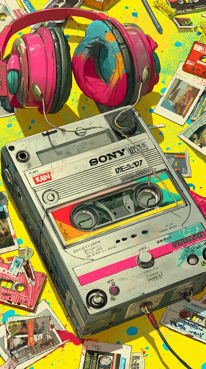 Lettore a cassette Sony Walkman fluttuante come eroe pop retrò