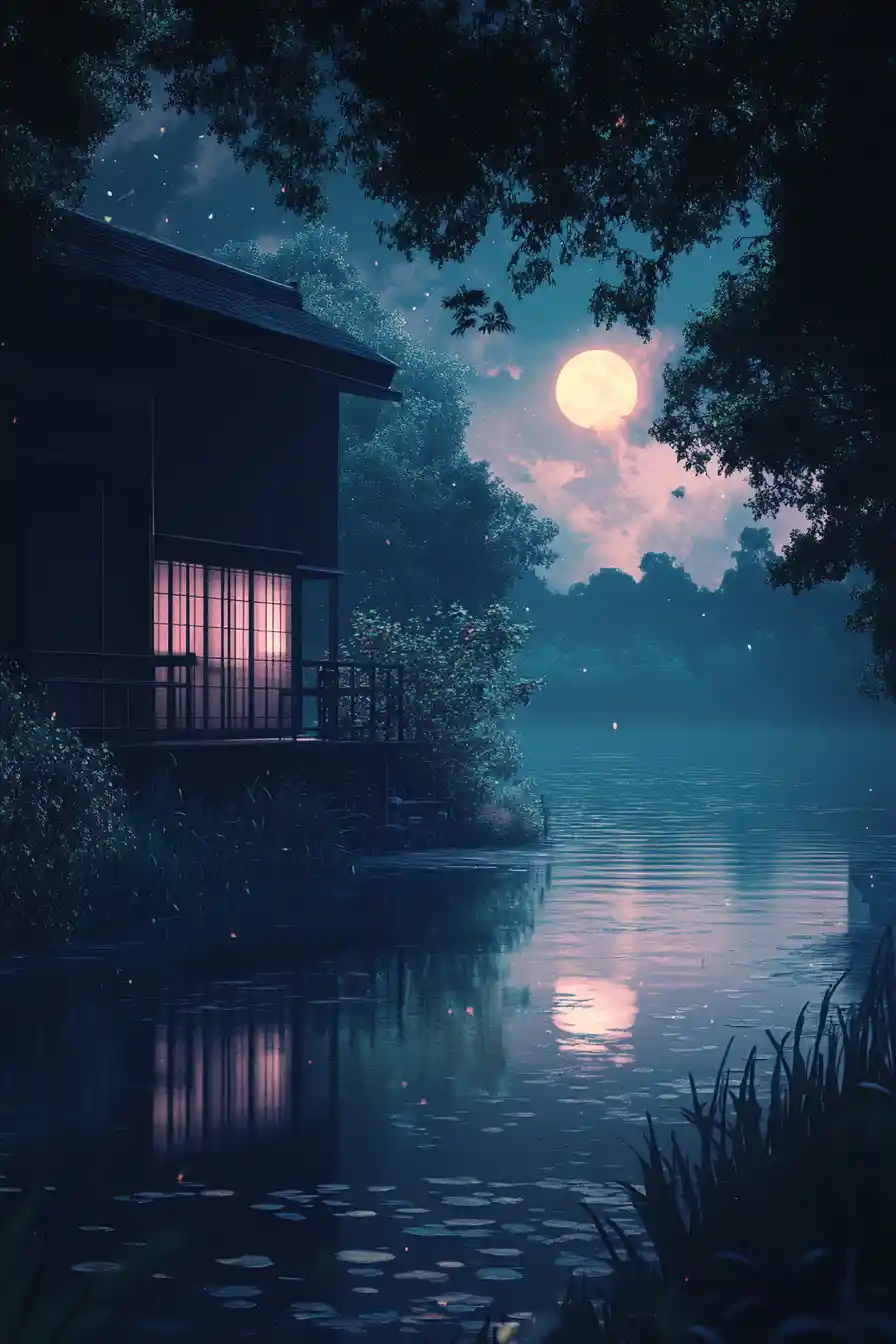 Midnight lagoon with calm lofi chill atmosphere