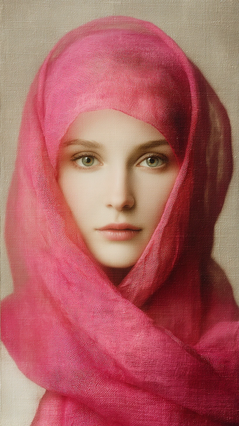 Retrato surreal de uma mulher madura em seda branca
