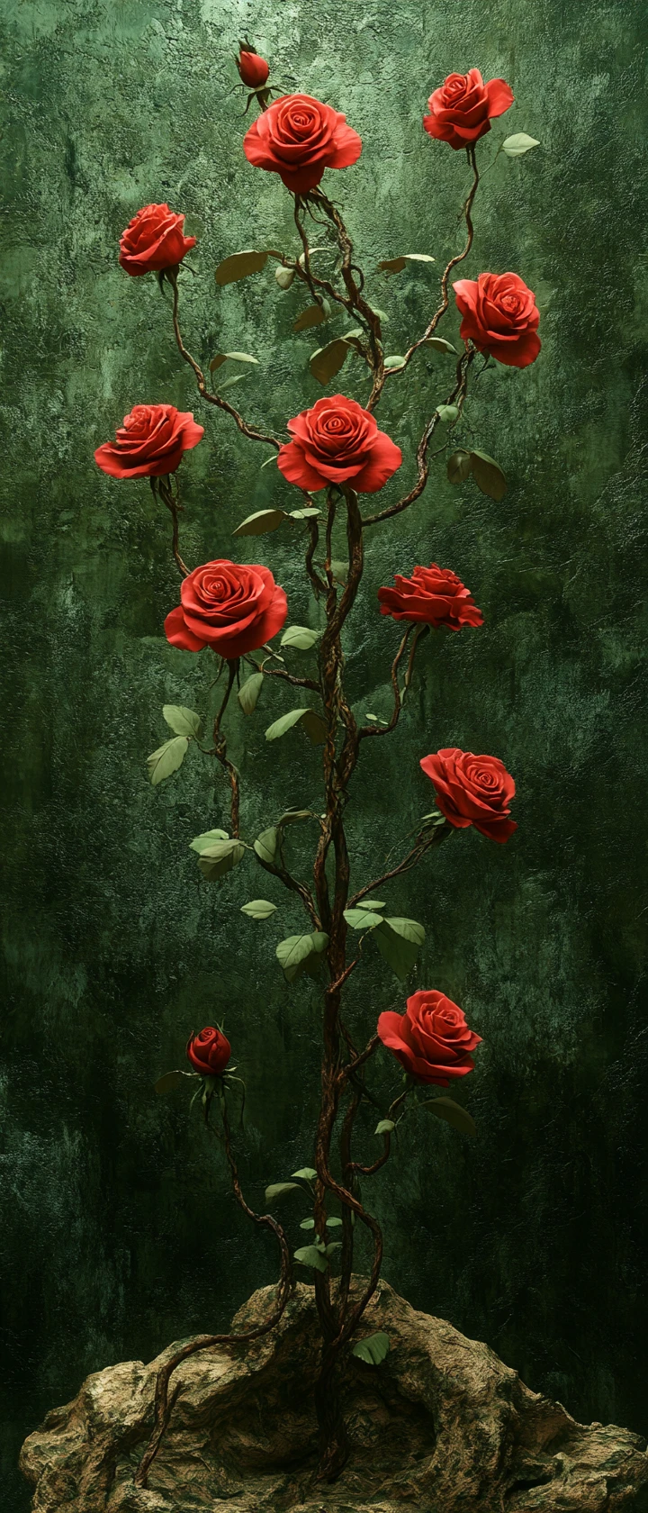 Rosas surreais em um ambiente virtual onírico