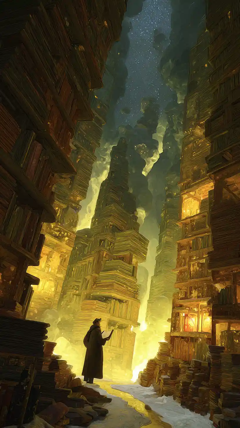 Solitary Scholar Studying In A Mystical Geode Library
