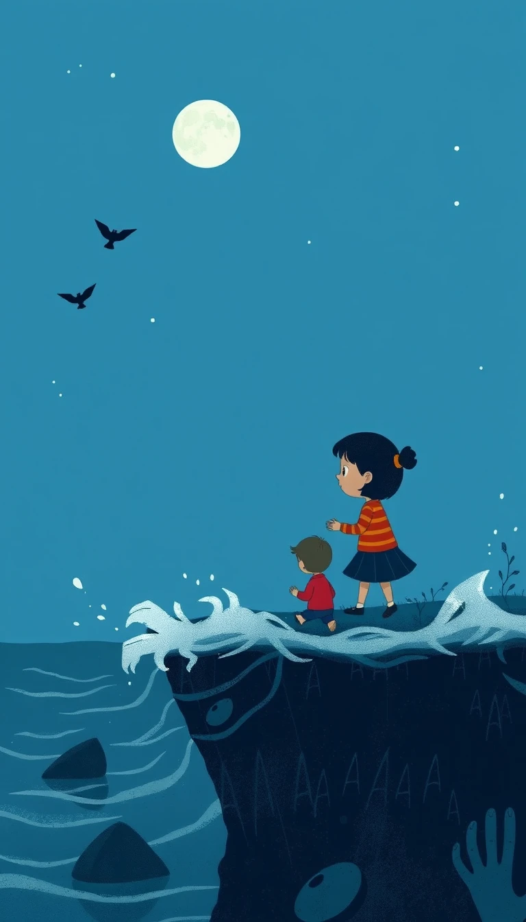 Child facing darkness and seeking destiny in the void