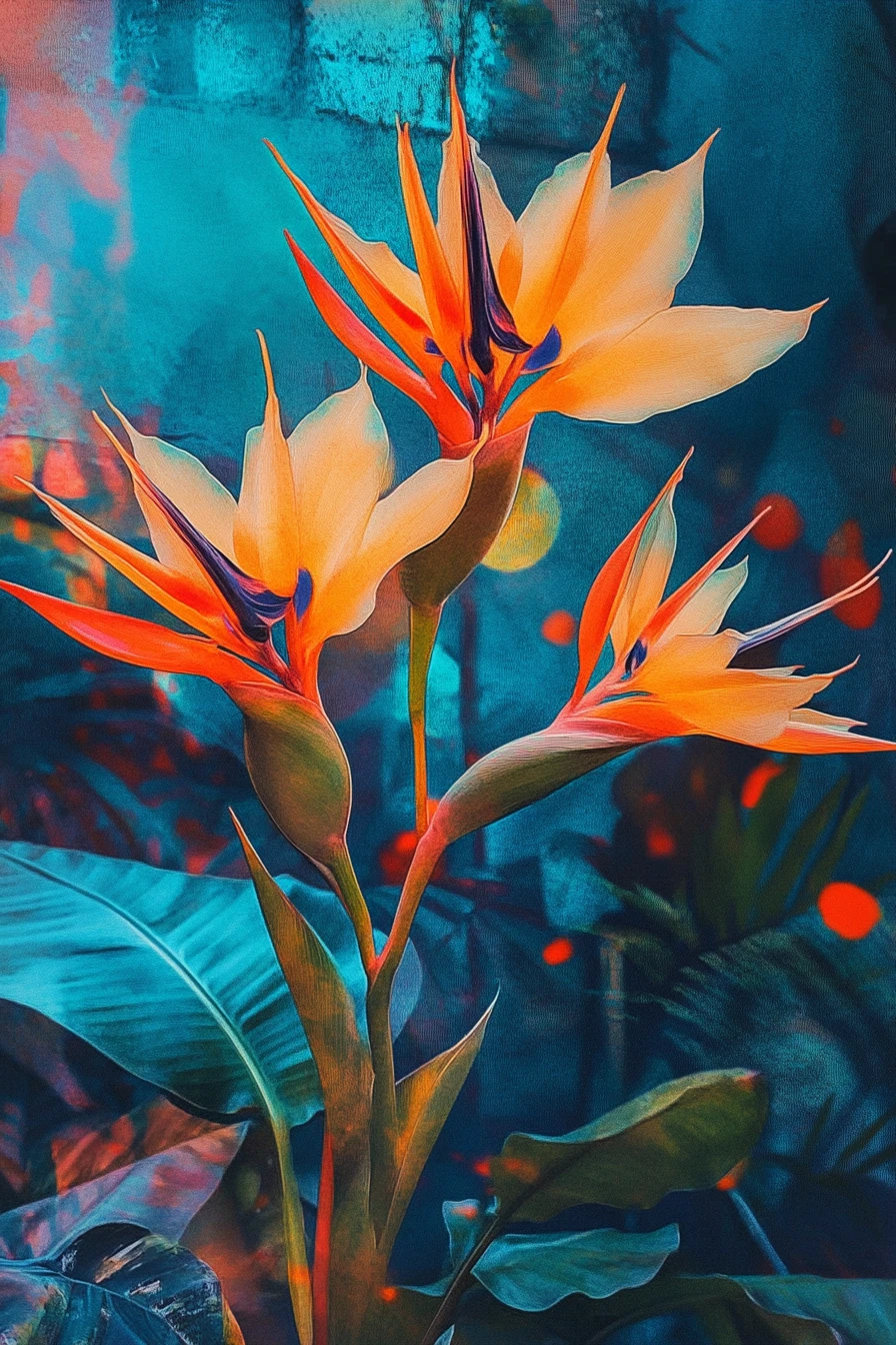 Dreamlike Painting Of Birds Of Paradise Flowers And Objects