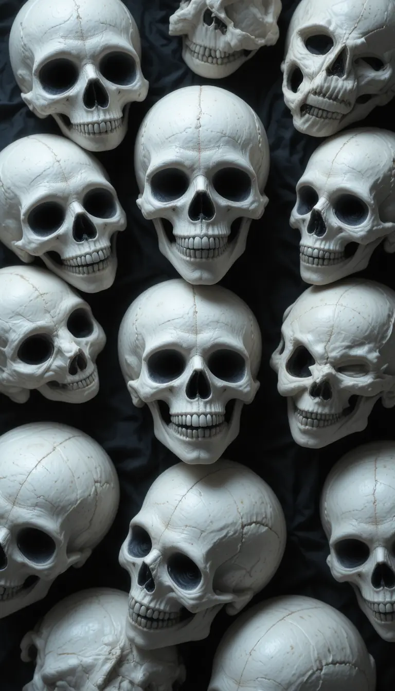 White skulls on a black and white urban decay background