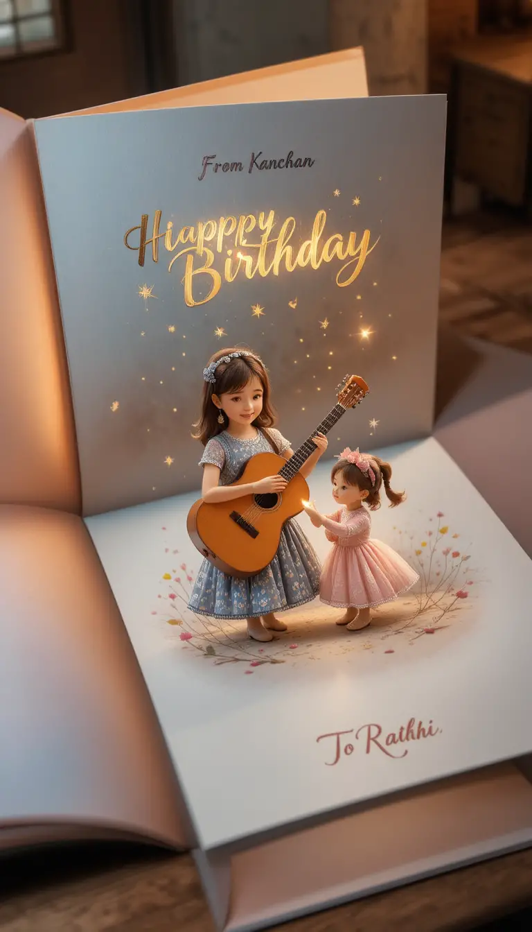 Soft pastel greeting card on a warm wooden desk