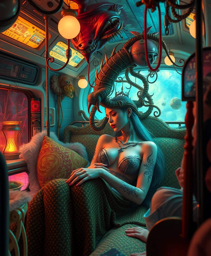 Surreale Pop-Surrealismus-Fantasieszene mit sinnlich-comicartiger Note