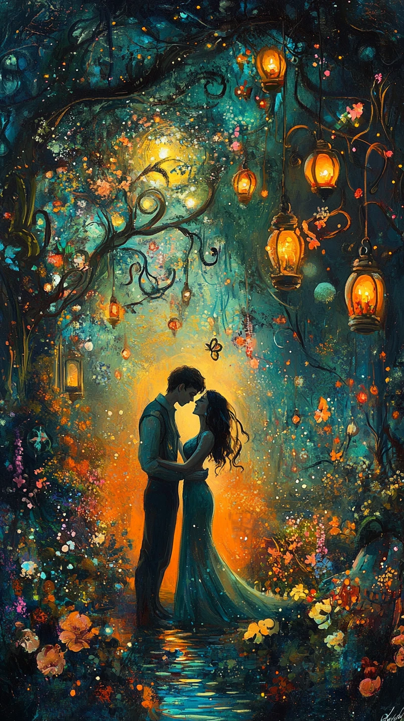 Casal Elemental Romântico em uma Paisagem Fantástica e Luxuriante