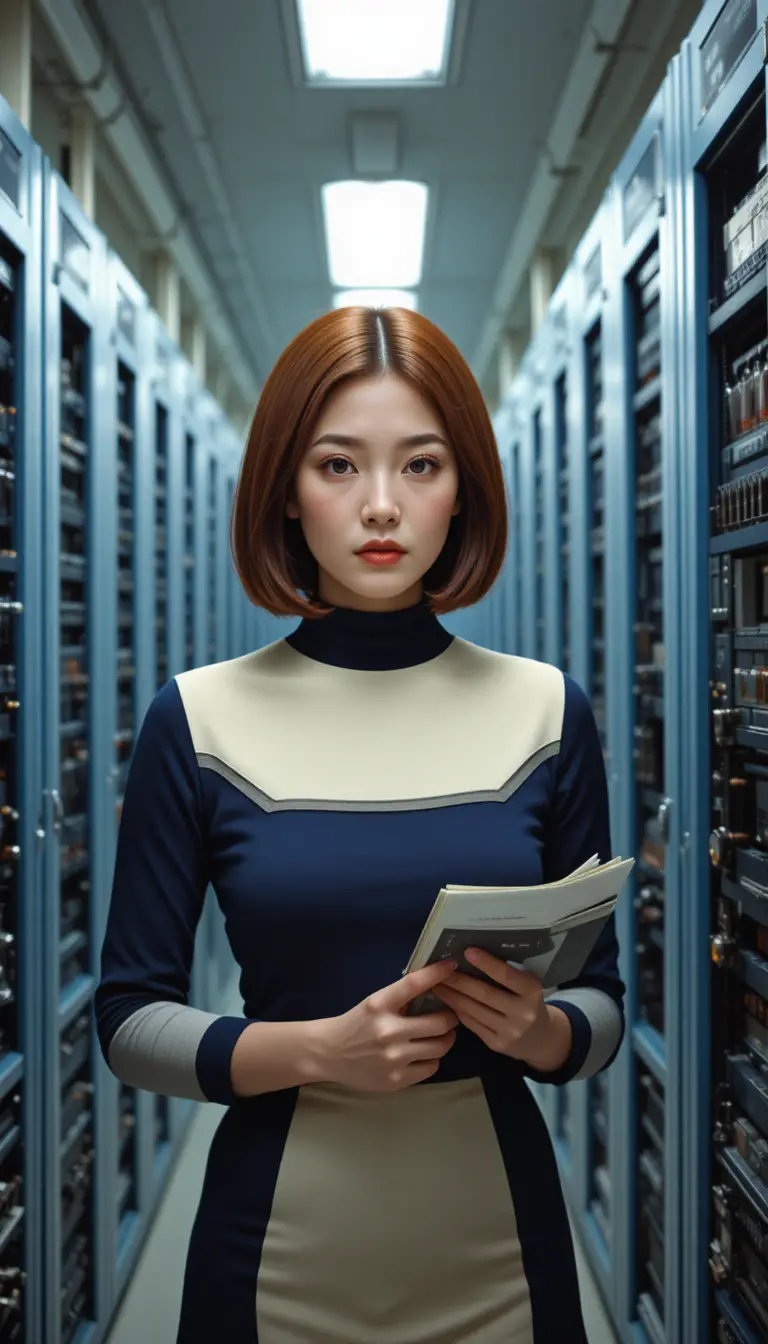 1960 年代 IBM 電腦實驗室中的韓國大型電腦操作員