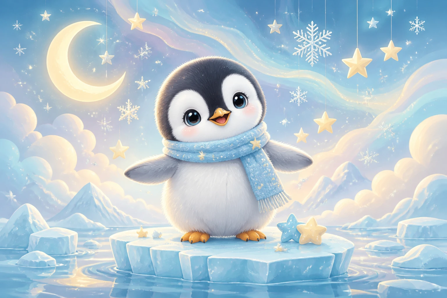 Dolce Cucciolo di Pinguino sul Ghiaccio - Illustrazione per Cameretta