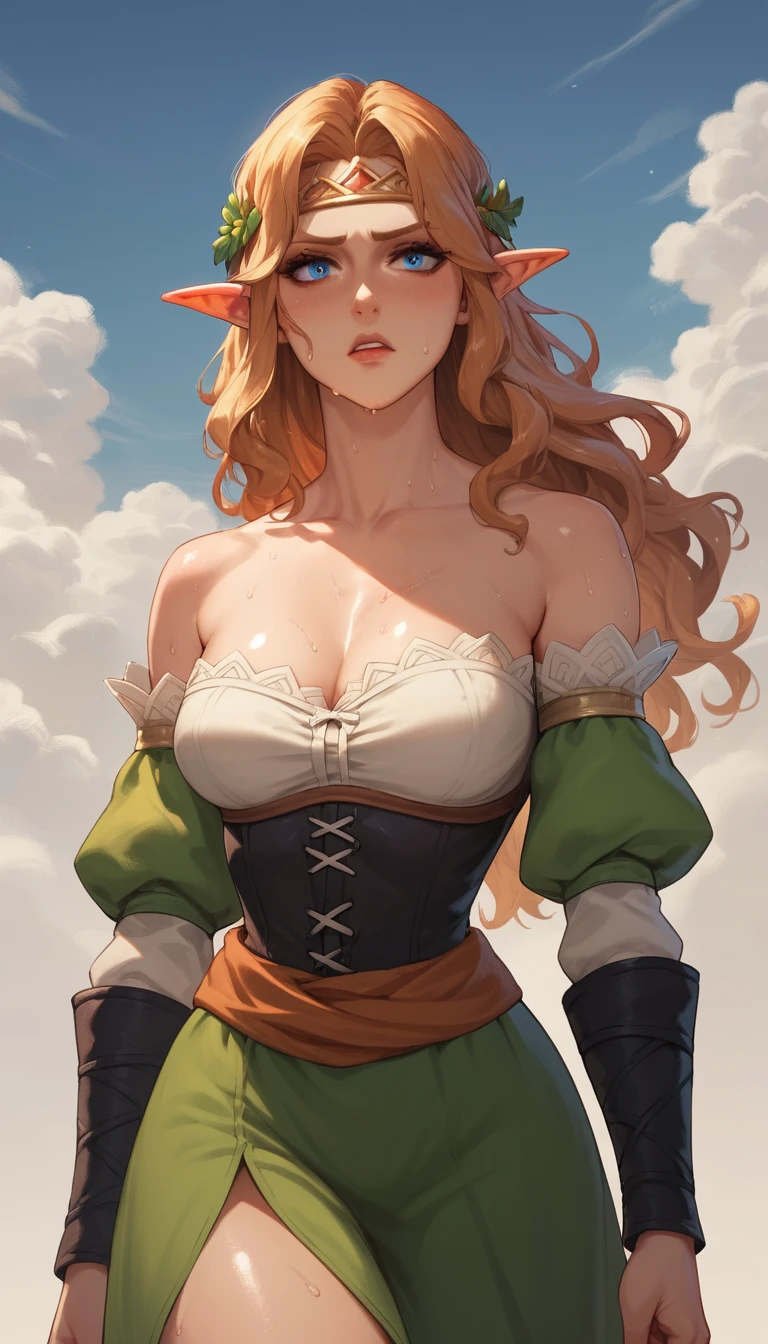Princesse elfe archère façon anime dansant en gros plan émotionnel