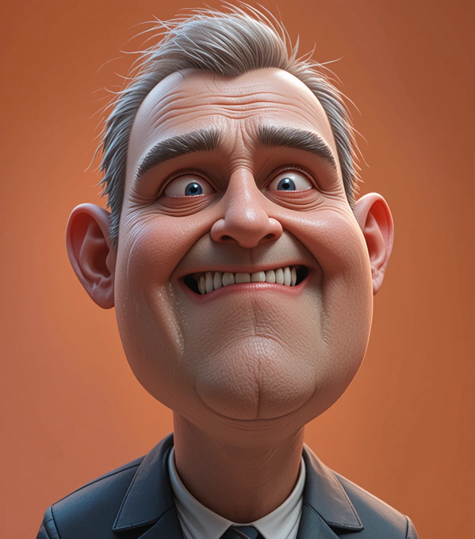 Übertriebene 3D-Karikatur mit markant ausdrucksvollem Gesicht