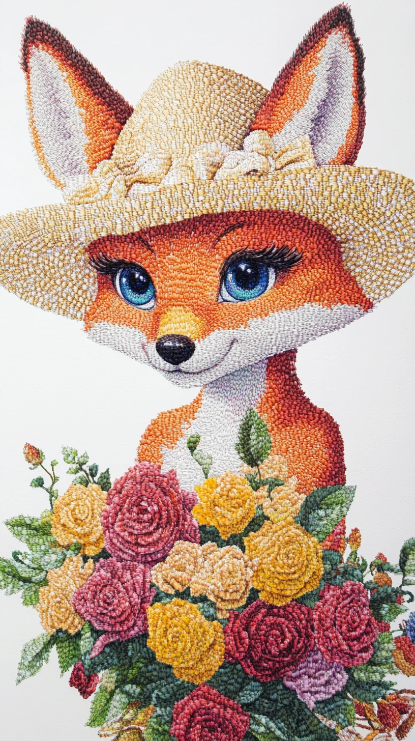 Niedlicher anthropomorpher Fuchs mit Rosen im Buntstiftstil
