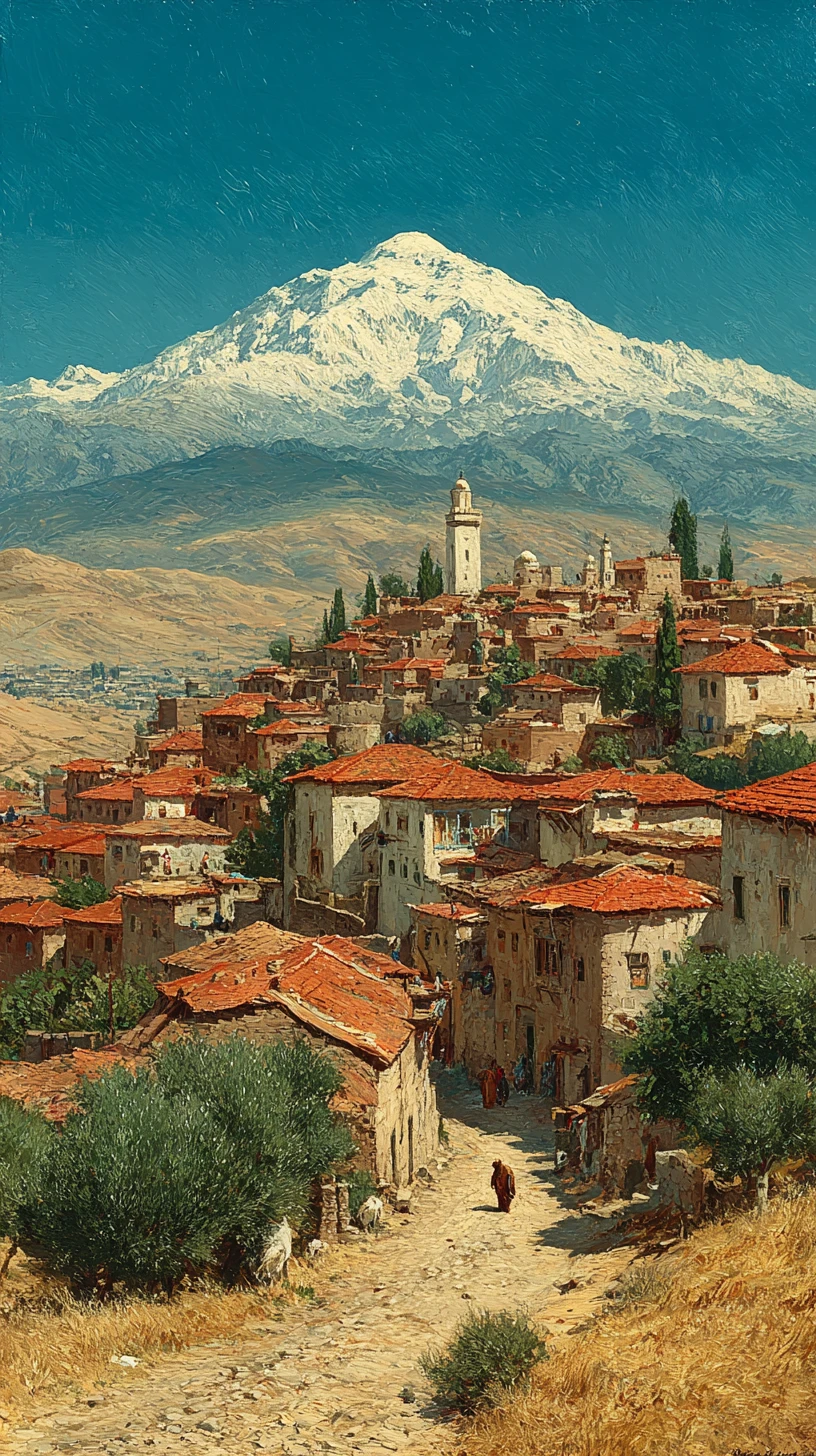 Pintura al óleo victoriana de las montañas nevadas de Cabilia