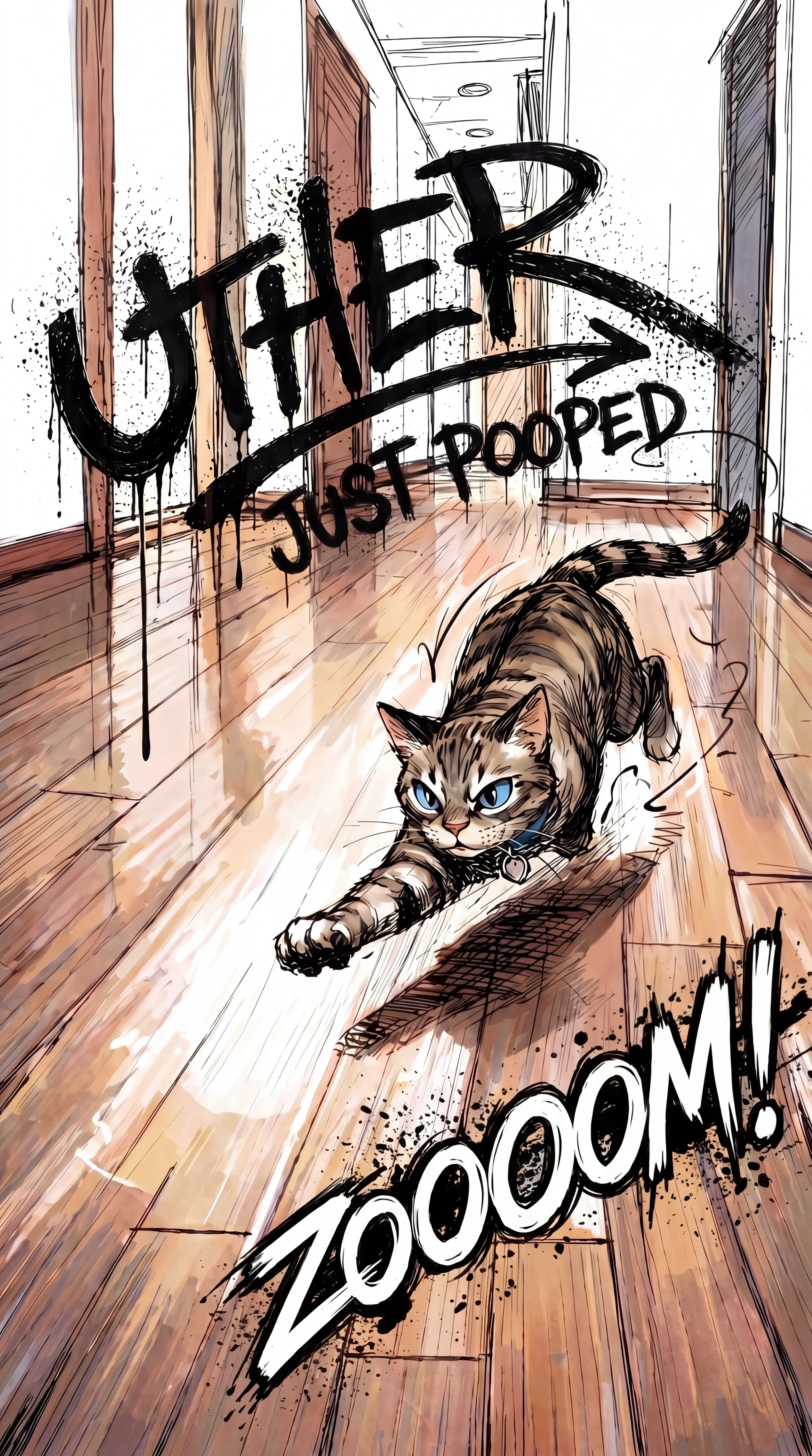Chat illustré avec typographie de zoom style manga