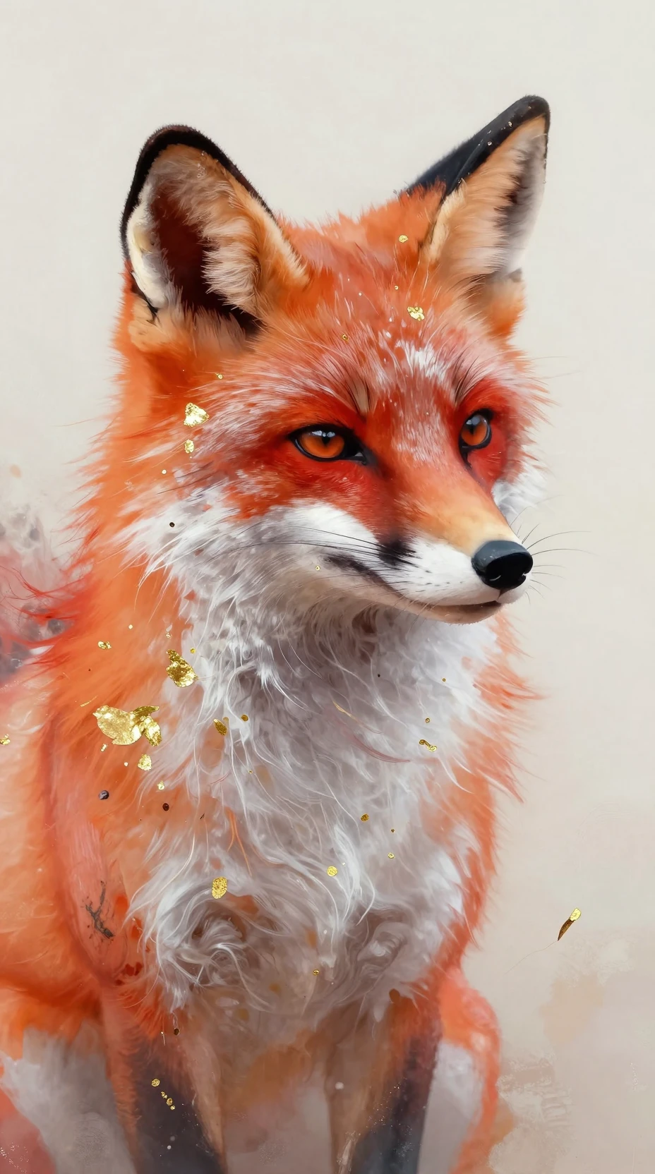 Renard Esprit Éthéré dans des Coupes de Pinceau Abstraites Tourbillonnantes