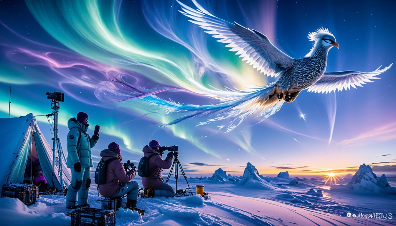 Arctic scientists watching a luminous phoenix aurora