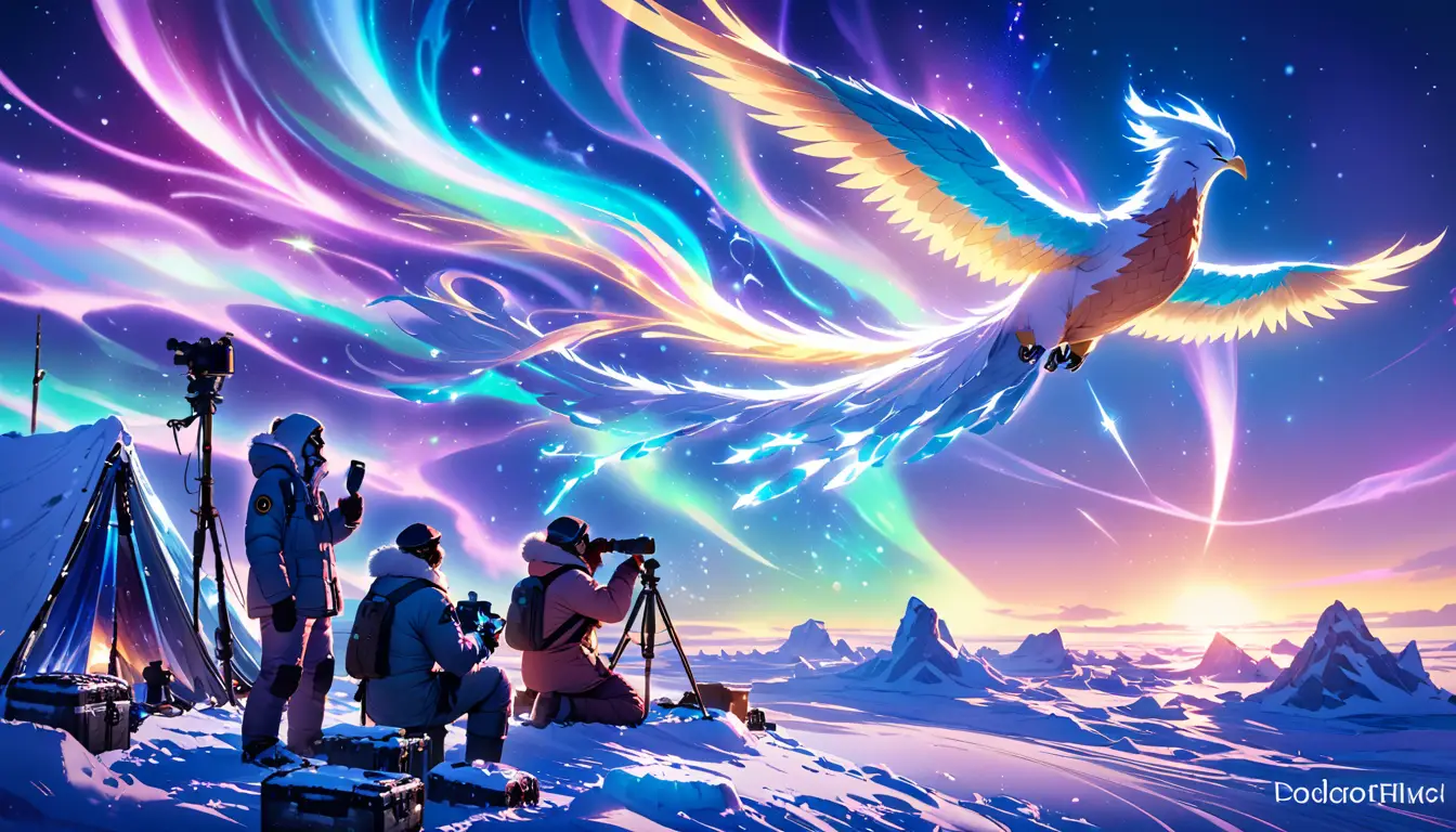 Arktische Wissenschaftler beobachten eine leuchtende Phönix-Aurora in der Dämmerung