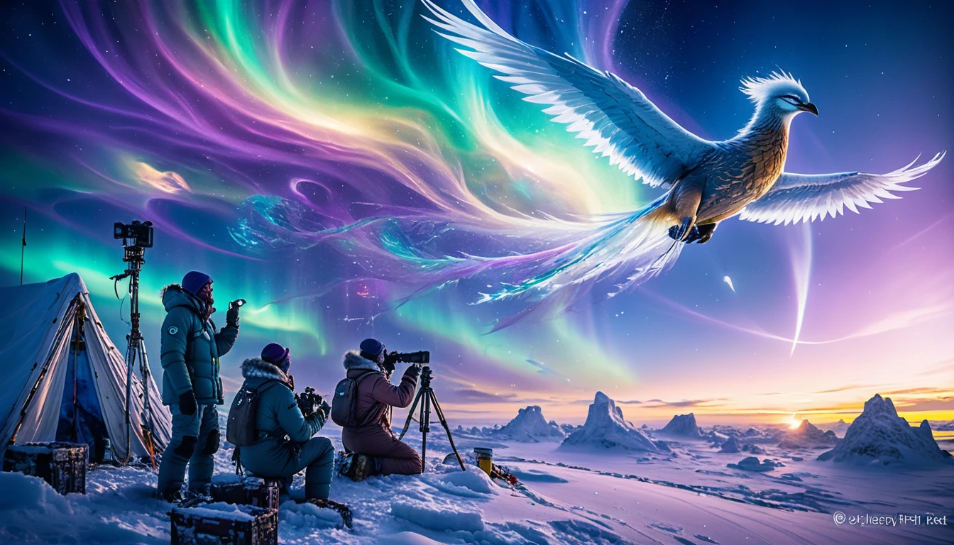 Arctic scientists watch a luminous phoenix in twilight sky