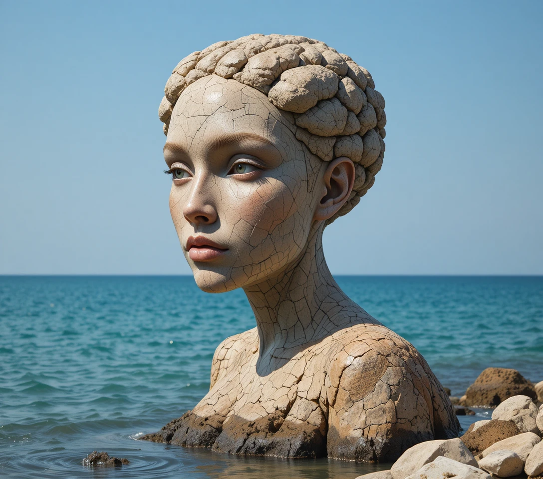 Paroi rocheuse en forme de délicat profil féminin au bord de la mer