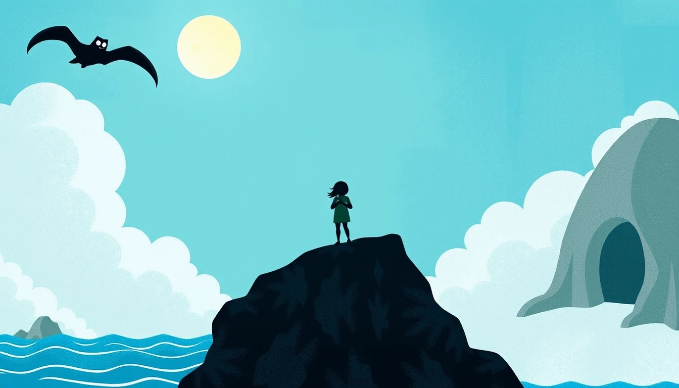 Child facing the dark in a mysterious fantasy scene