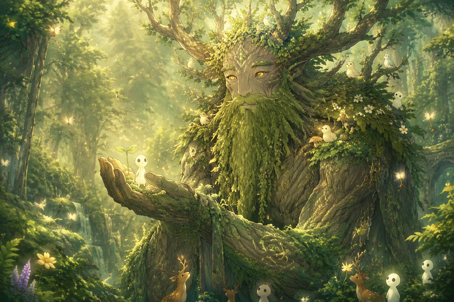 柔和森林精靈於發光魔幻林地場景
