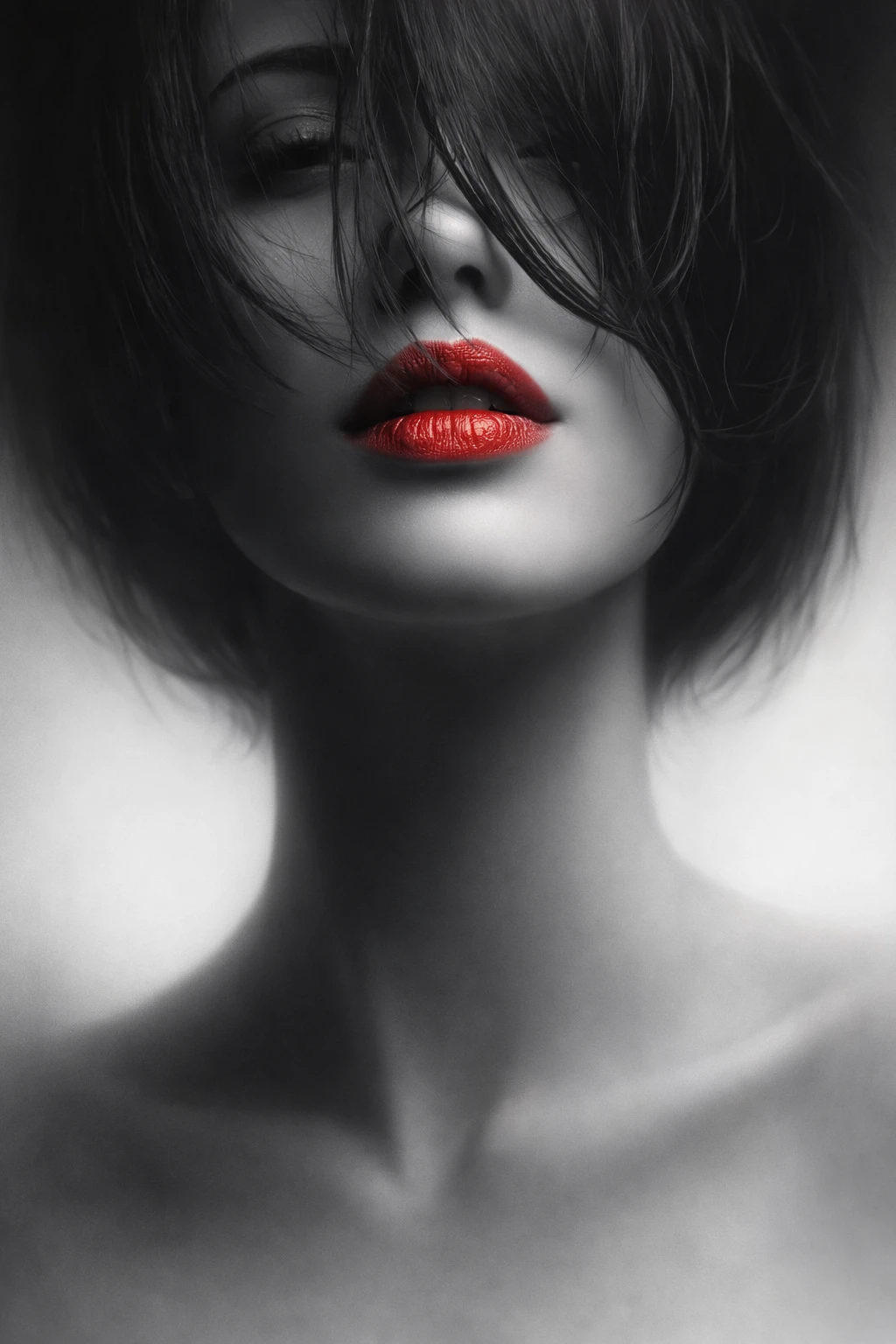 Retrato surreal de uma bela mulher se fundindo com ilustração