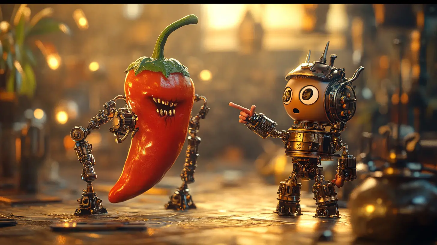 Steampunk-Chili-Krieger trifft auf mutigen mechanischen Jungen