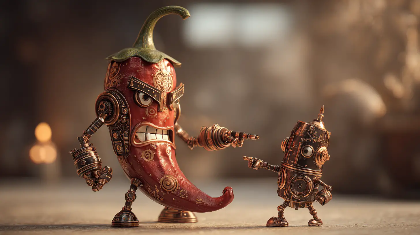 Piment steampunk face à un courageux garçon mécanique