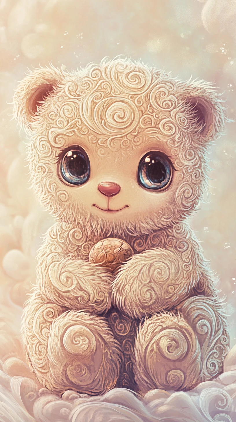 Adorable bébé animal dodu aux yeux brillants en illustration pastel