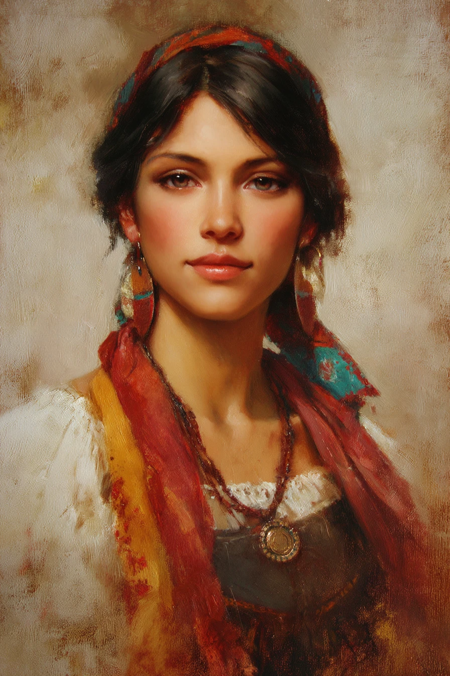 Zartes Fine‑Art‑Porträt einer traditionellen spanischen Frau