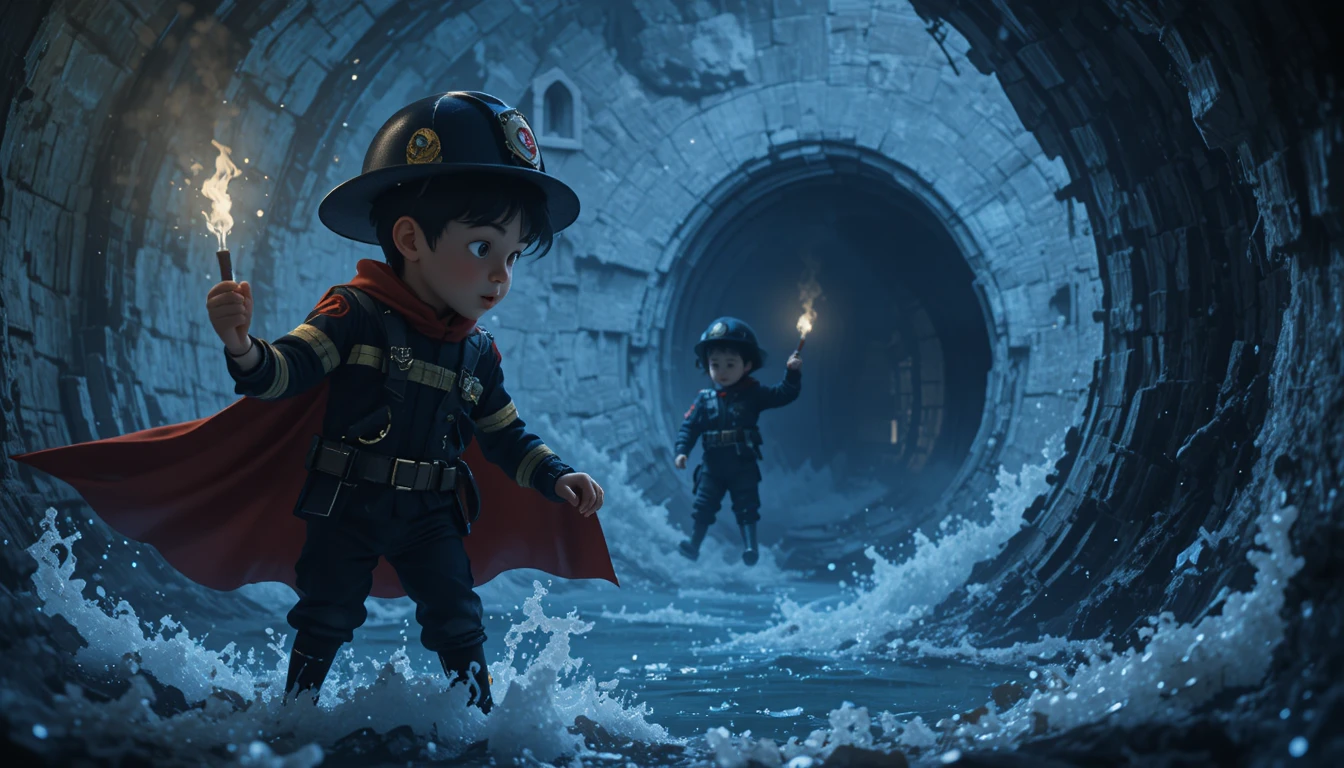 Enfant face aux ténèbres d’un mystérieux puits fantastique