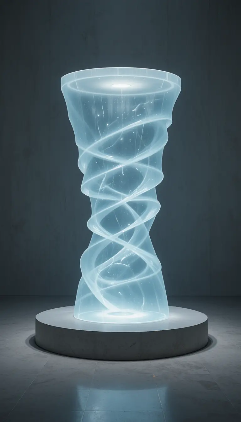 Frosted Glass Podium Shaped Like A Twisting Vortex