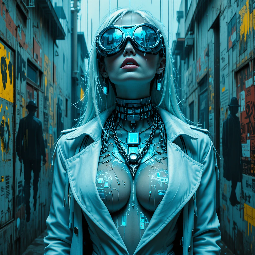Donna cibernetica in ritratto di strada noir in glitch art