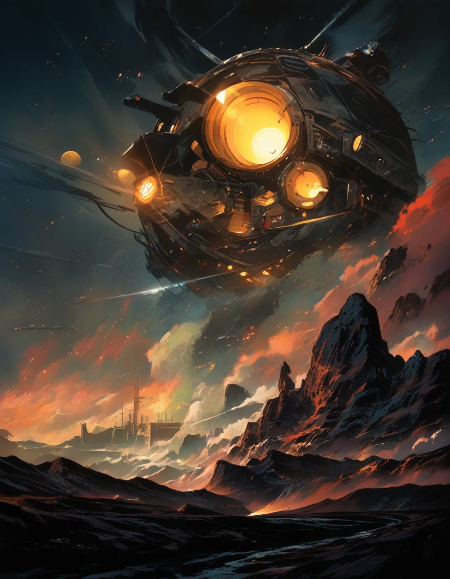 Monstro colossal em forma de aranha pairando sobre estrada no deserto