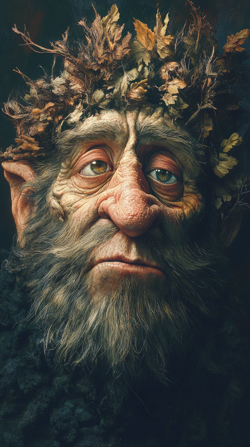 Retrato surreal em óleo de uma estranha criatura troll de fantasia
