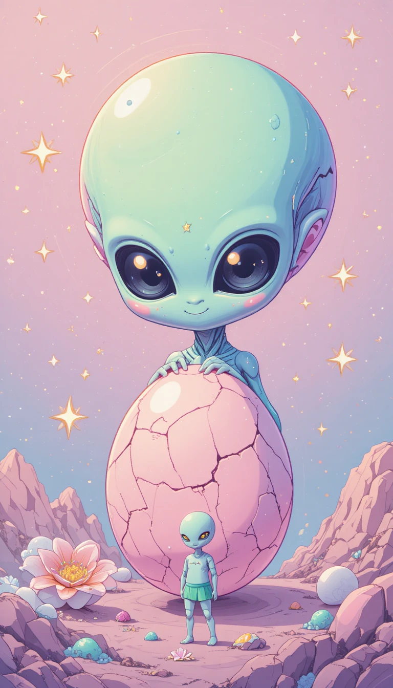 可愛粉彩外星人海報｜溫馨友善的科幻氛圍