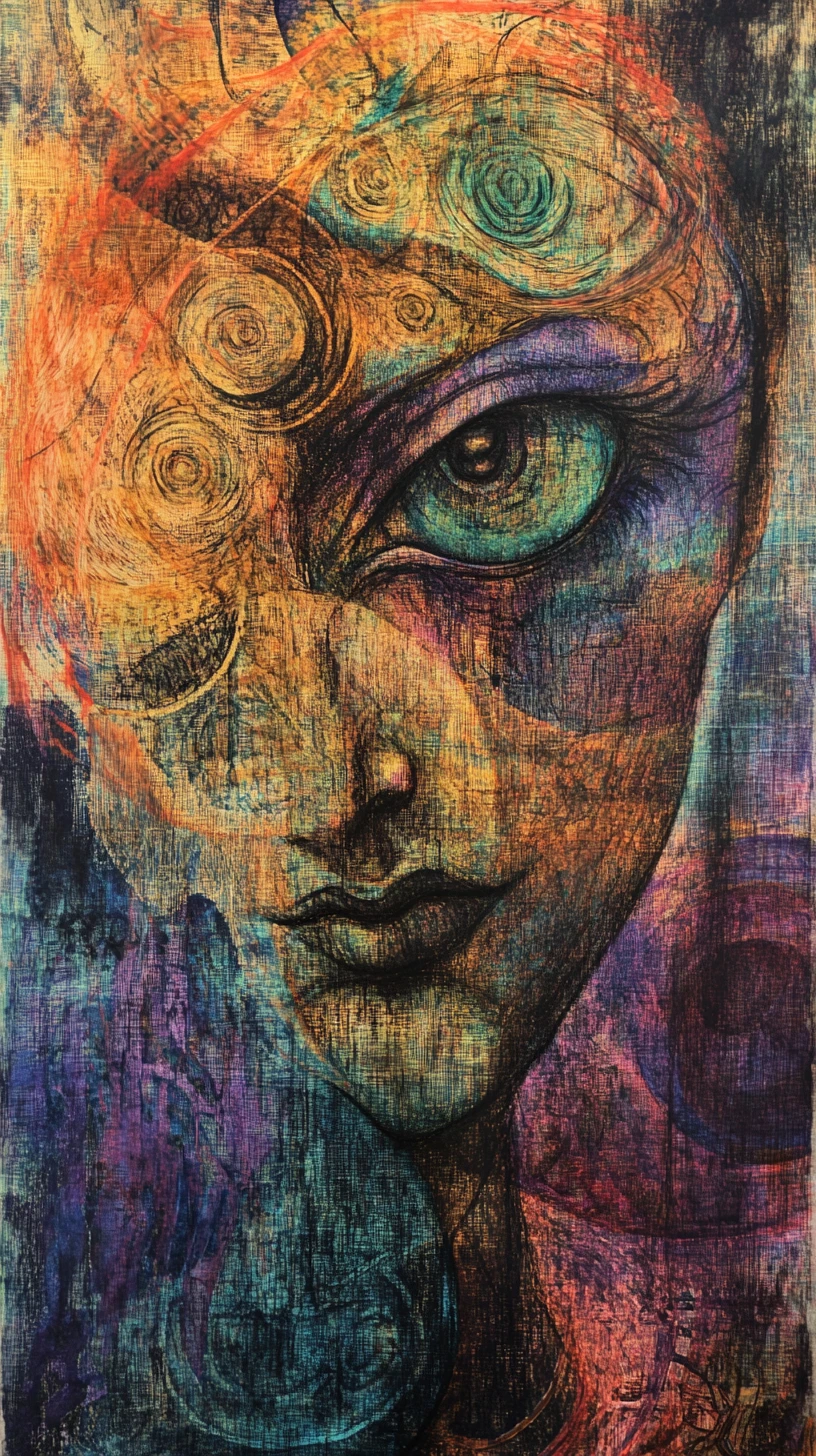 Creatura cosmica surreale in un universo astratto vorticoso