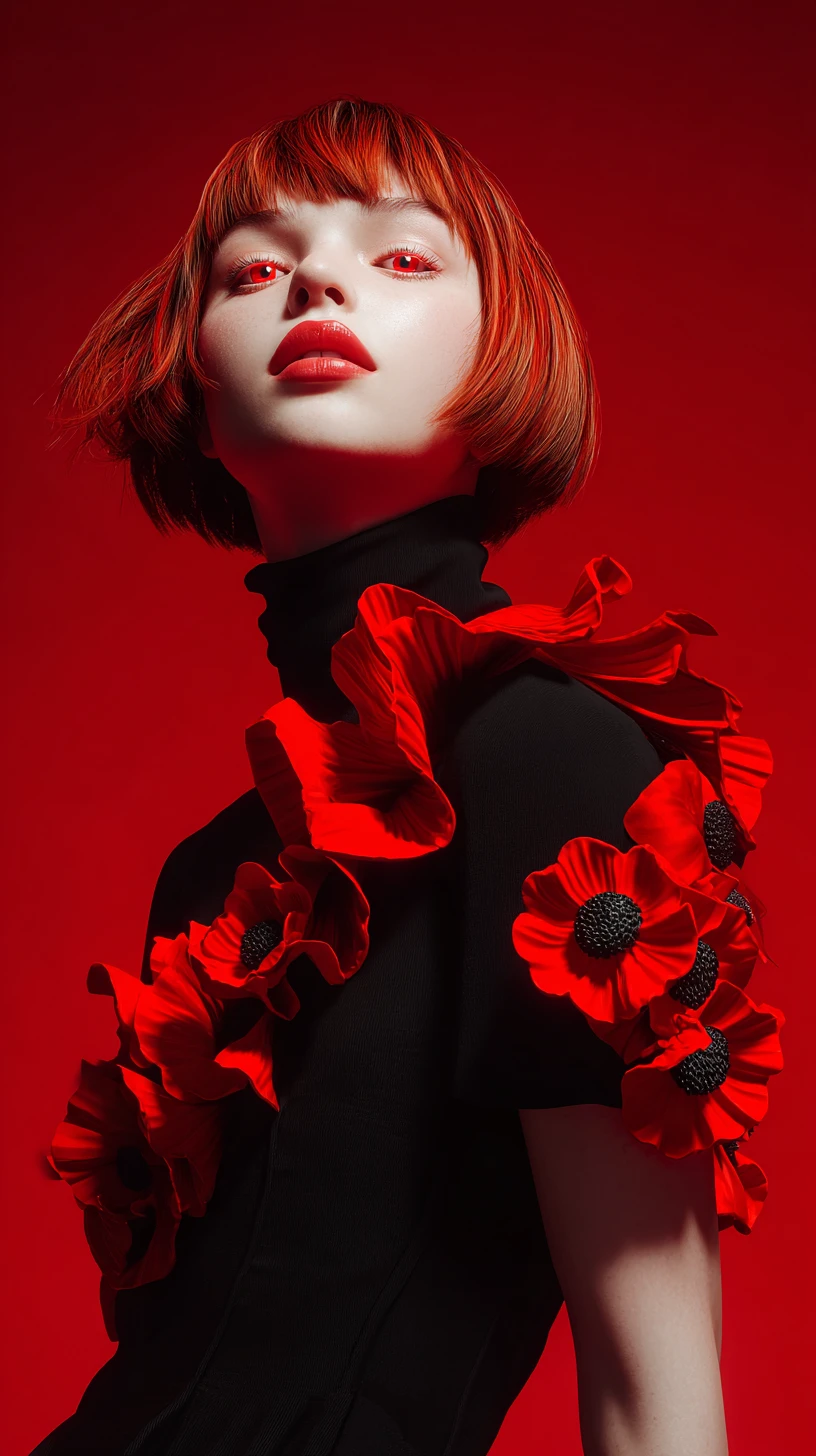 Stylish anime woman in red and black fashion portrait