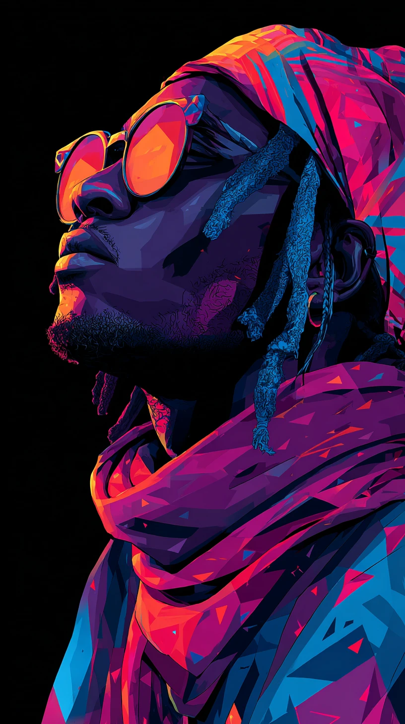 Retrato de perfil em neon de homem com bandana multicolorida