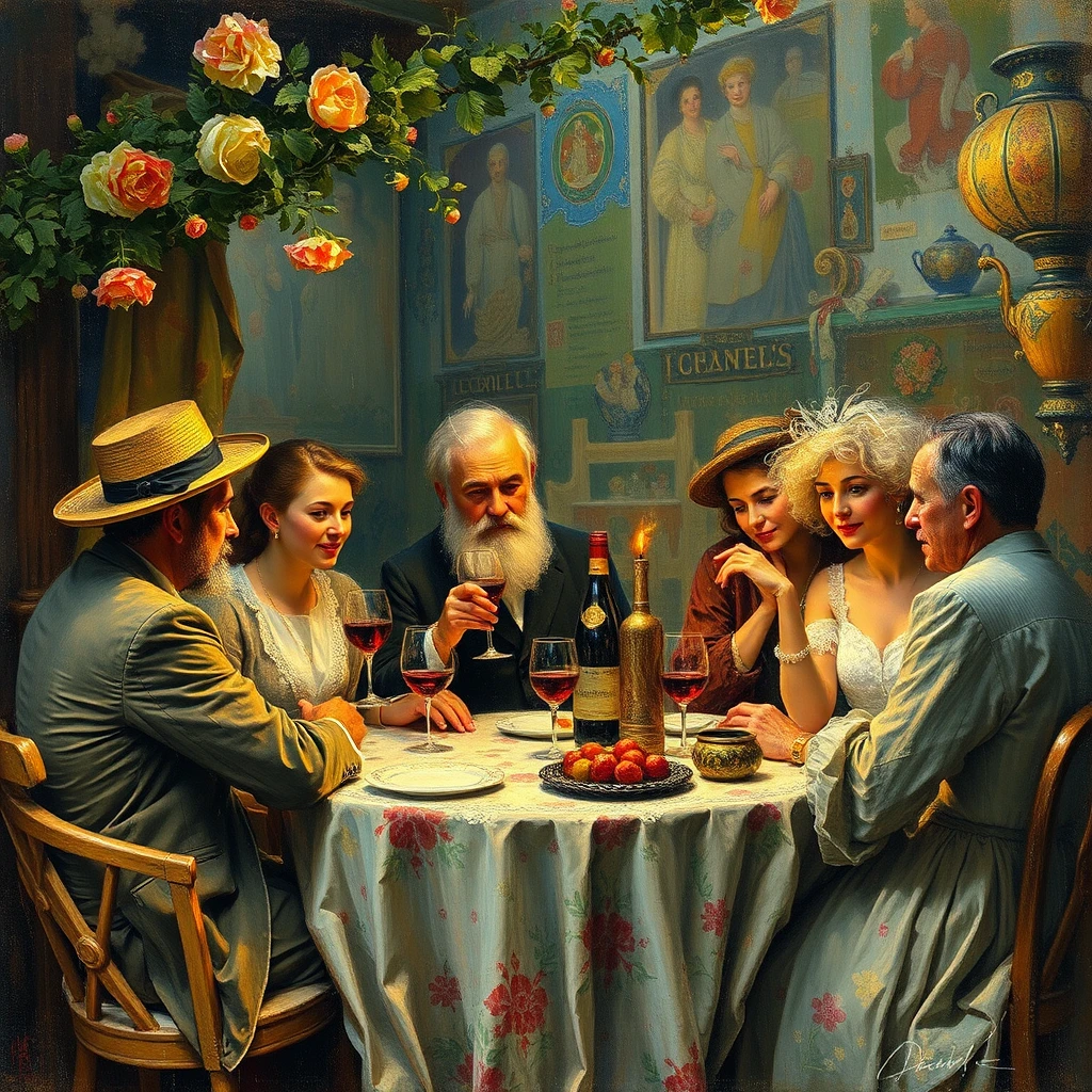 Dipinto impressionista di Monet che festeggia con amici intimi