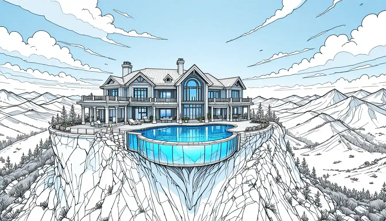 Domaine de montagne de luxe avec sky pool au-dessus de pics escarpés