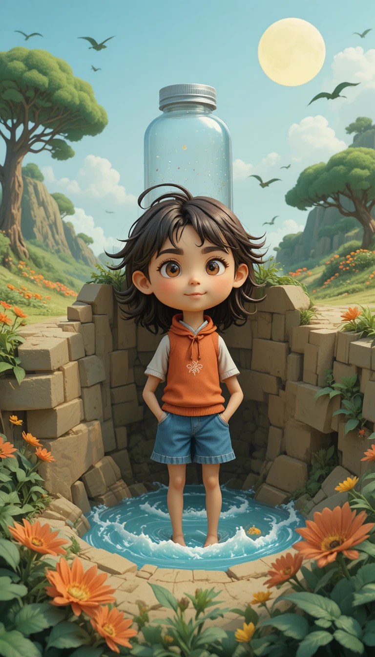 Illustrazione per bambini in stile plastilina sulla paura del buio