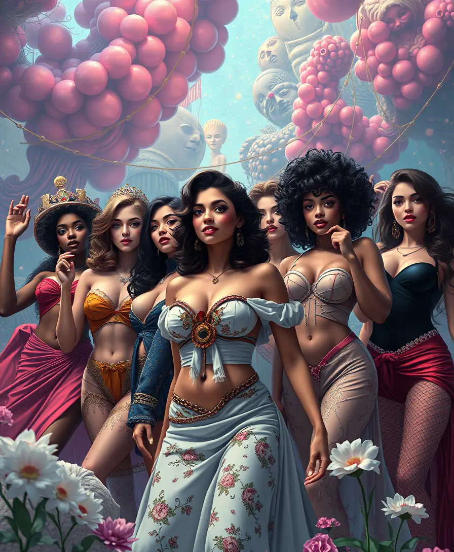 Mulheres empoderadas unidas em um reino de fantasia surreal