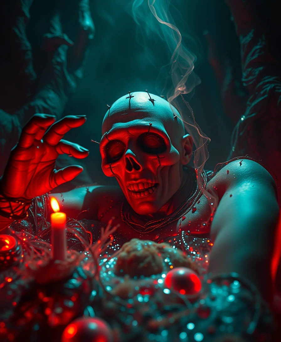Monstro infernal surreal em uma cena popsurrealista dramática