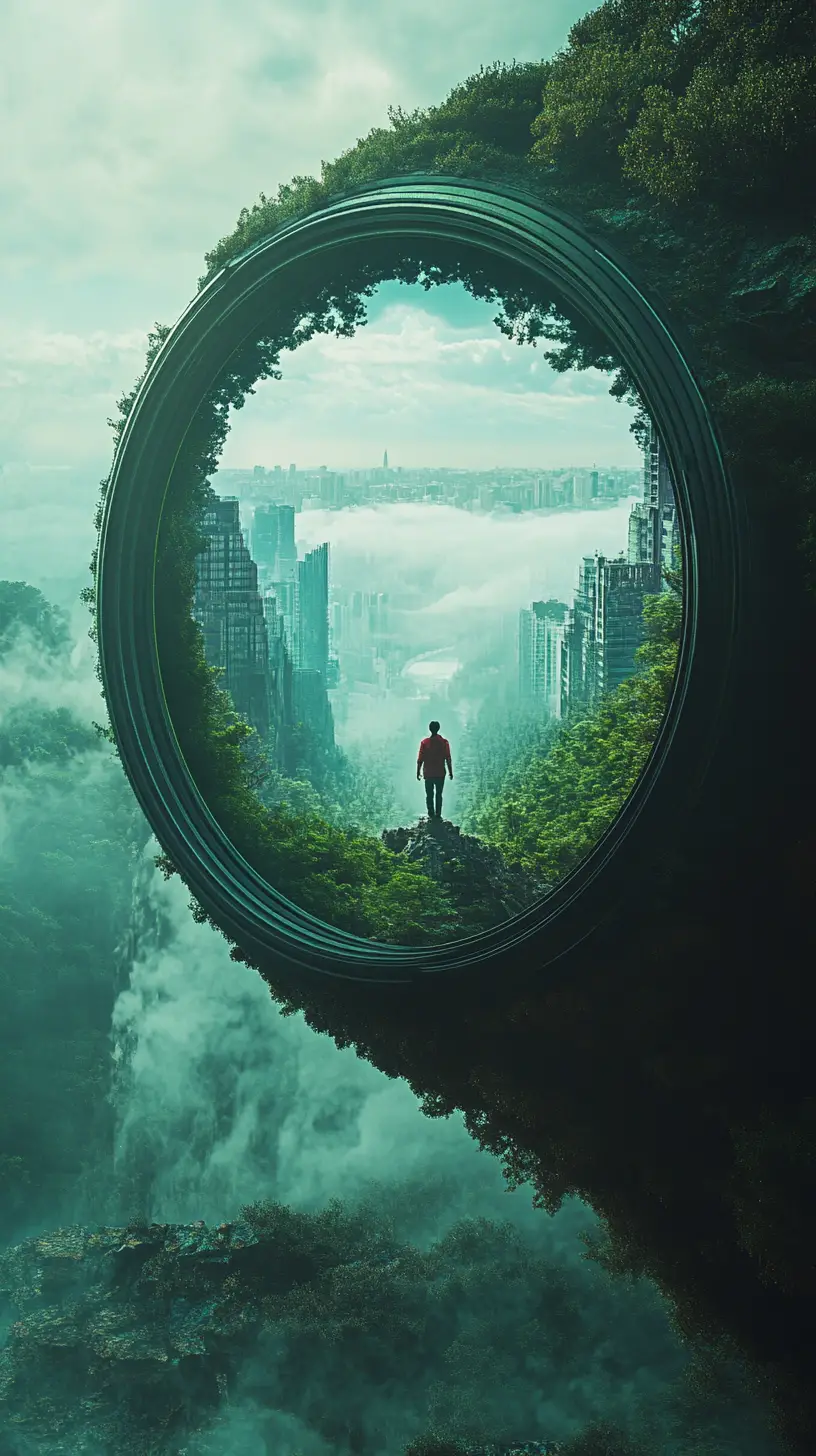 Surrealer Kameralinsen‑Portaleingang, der im tiefen Weltraum schwebt