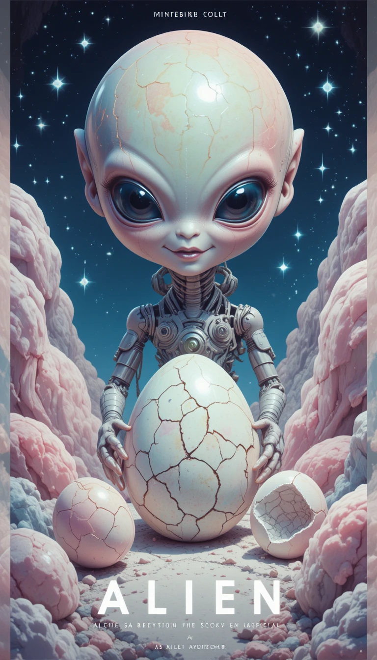 Affiche de film d’alien mignon en pastel avec étoiles et œufs
