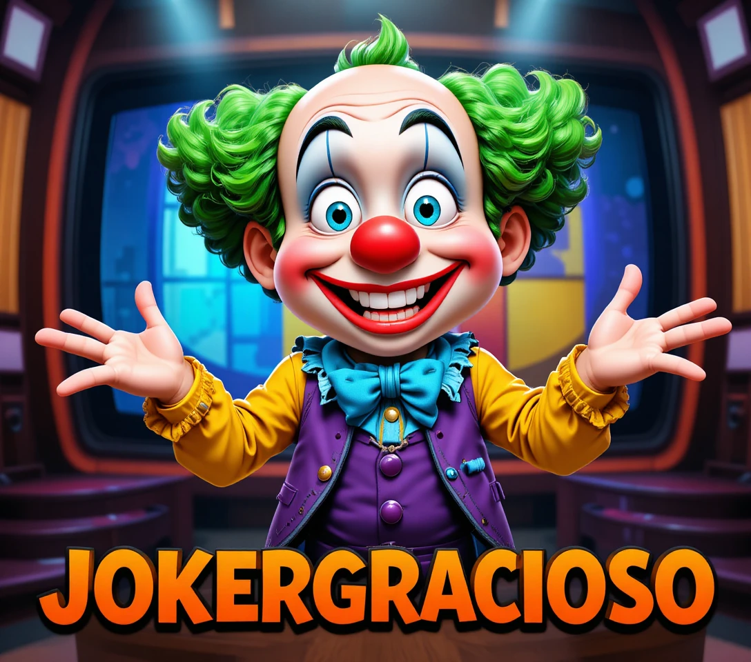 Clown allegro in stile cartoon con colorato sfondo di test TV