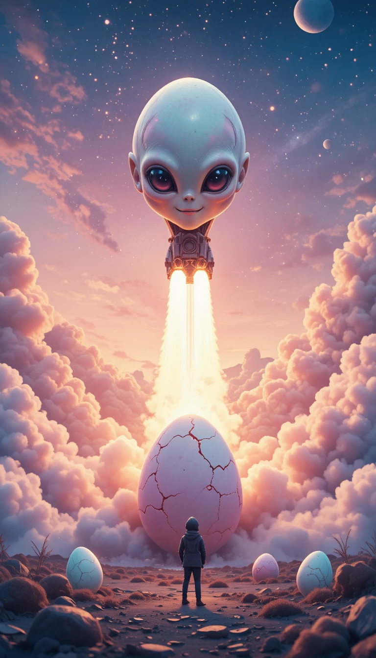 Lançamento de Foguete Sobre um Cosmódromo Movimentado ao Amanhecer