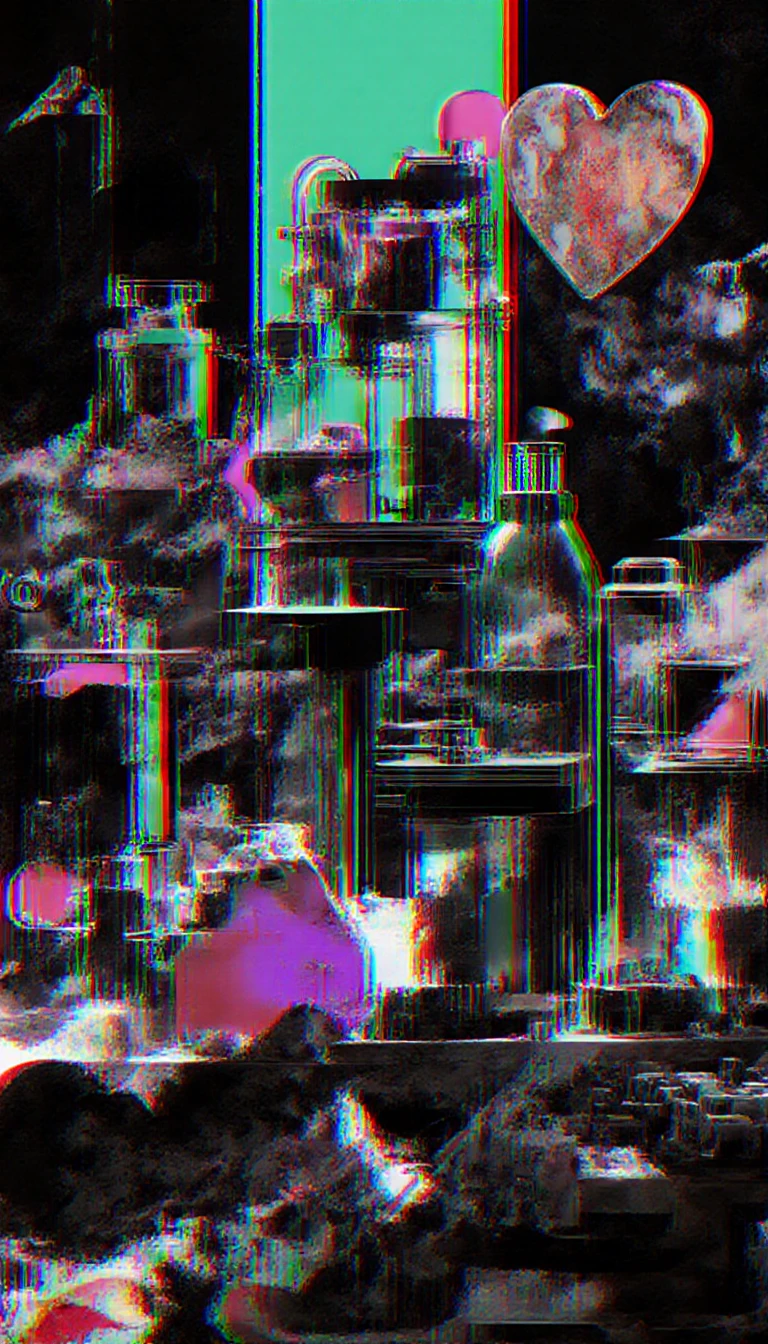 Scena di laboratorio surreale e astratta con visual caotici e distorti